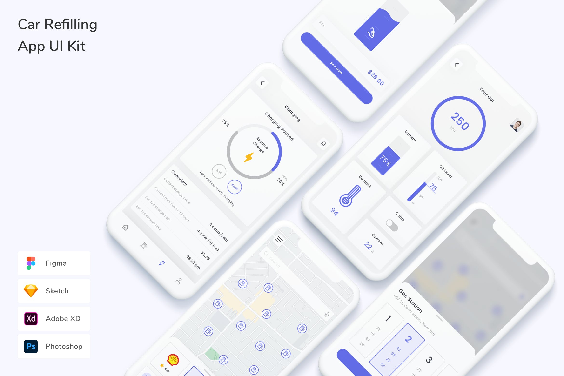 汽车充电移动应用UI设计套件 Car Refilling App UI Kit APP UI sucaiwan.com