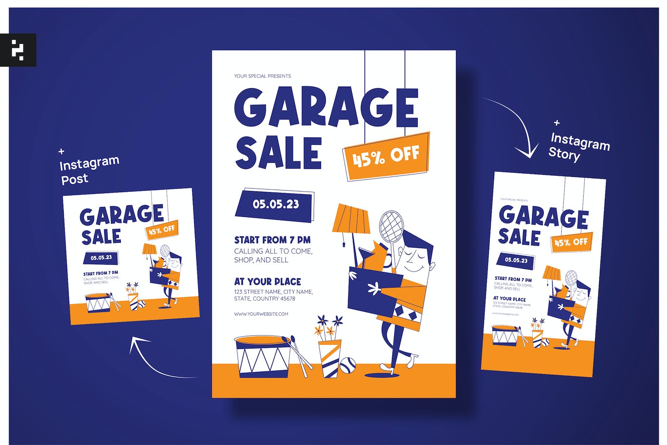 旧商品回收宣传单设计 Garage Sale Flyer Mid Century Style 设计素材 sucaiwan.com