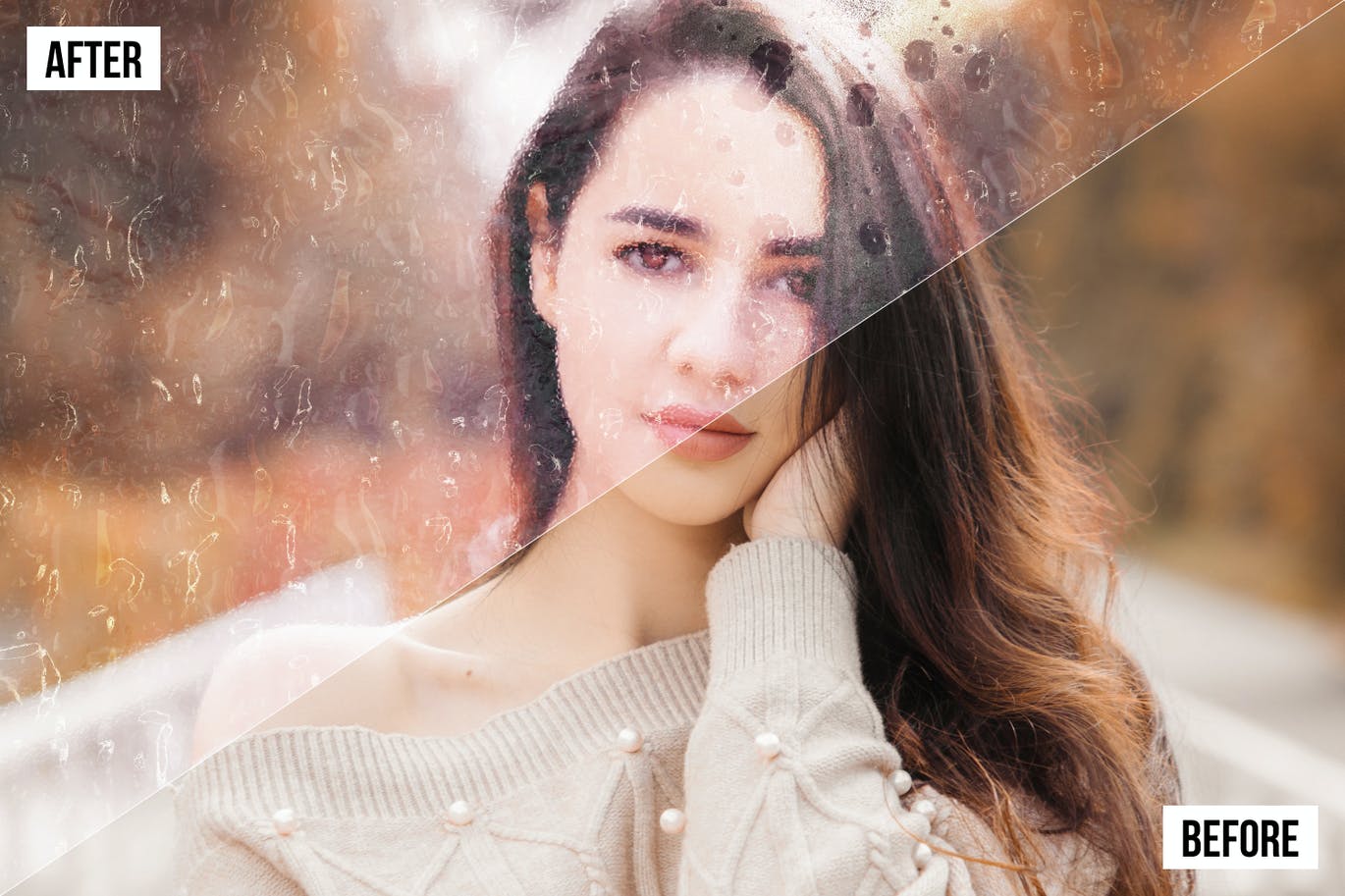 雨水玻璃窗效果照片处理PS动作 Wet Glass Window Photoshop Action 插件预设 sucaiwan.com