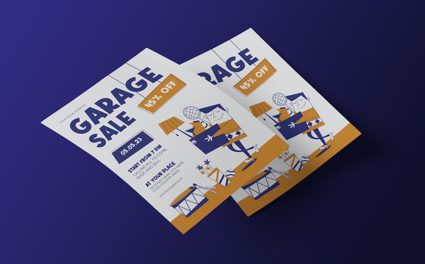 旧商品回收宣传单设计 Garage Sale Flyer Mid Century Style 设计素材 sucaiwan.com