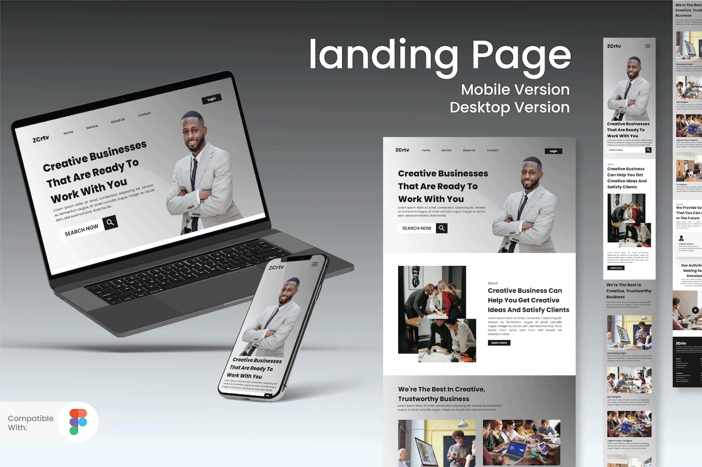 商业创意网站响应式设计着陆页主页模板 Business Creative Landing Page APP UI sucaiwan.com