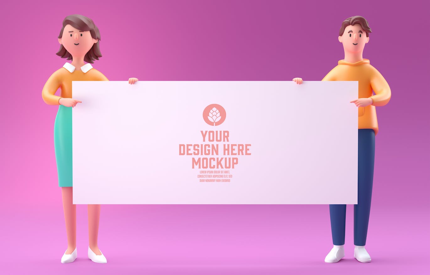 3D角色白板&手机屏幕展示样机图psd素材 Set People with white Board and Mobile Mockup 样机素材 sucaiwan.com