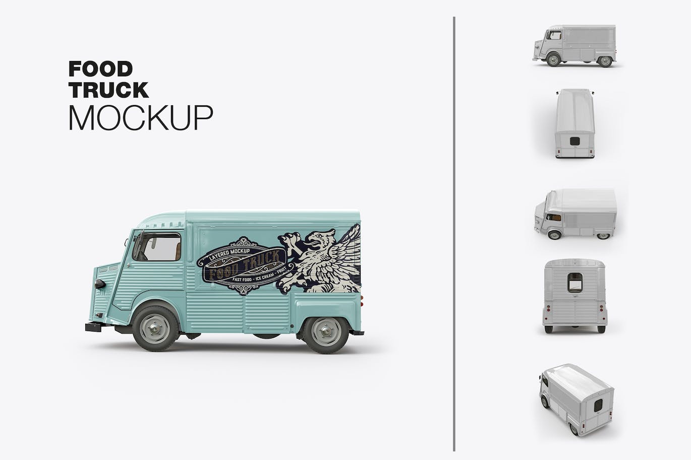 复古食品餐车广告展示样机图 Vintage Food Truck Mockup 样机素材 sucaiwan.com