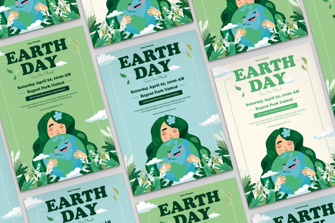 地球日创意传单AI&EPS矢量模板 Earth Day Creative Flyer Ai & EPS Template 设计素材 sucaiwan.com