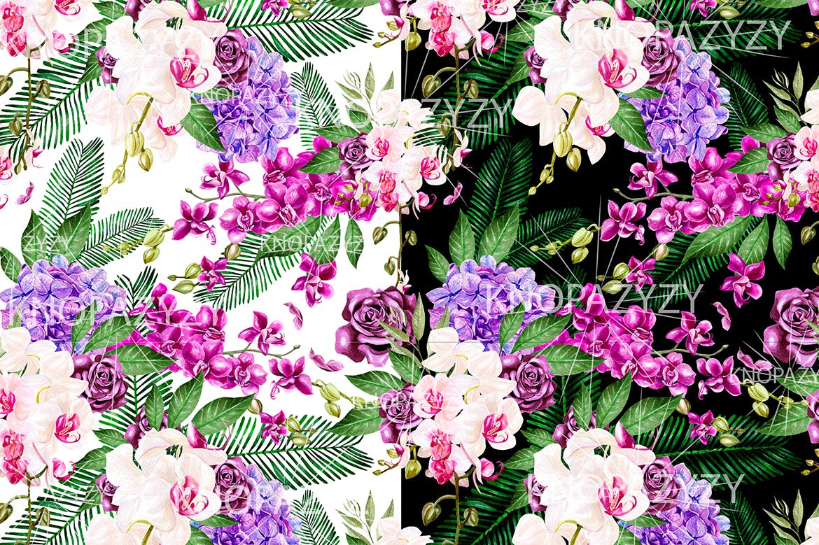 手绘水彩花卉叶子图案素材 Hand Drawn Watercolor 14 PATTERNS 图片素材 sucaiwan.com