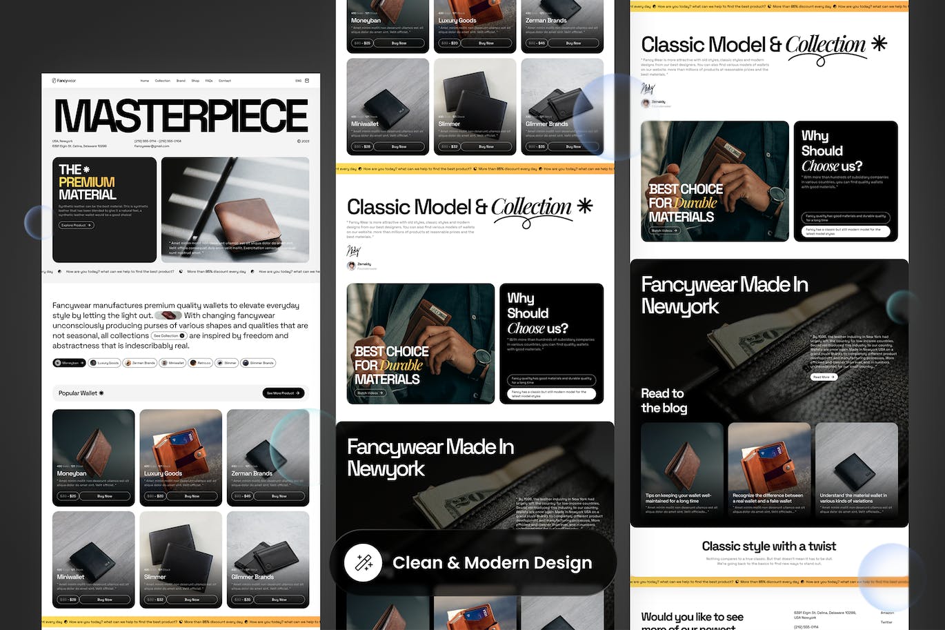 钱包产品网站着陆页设计模板 Fancywear- Wallet Product Landing Page APP UI sucaiwan.com
