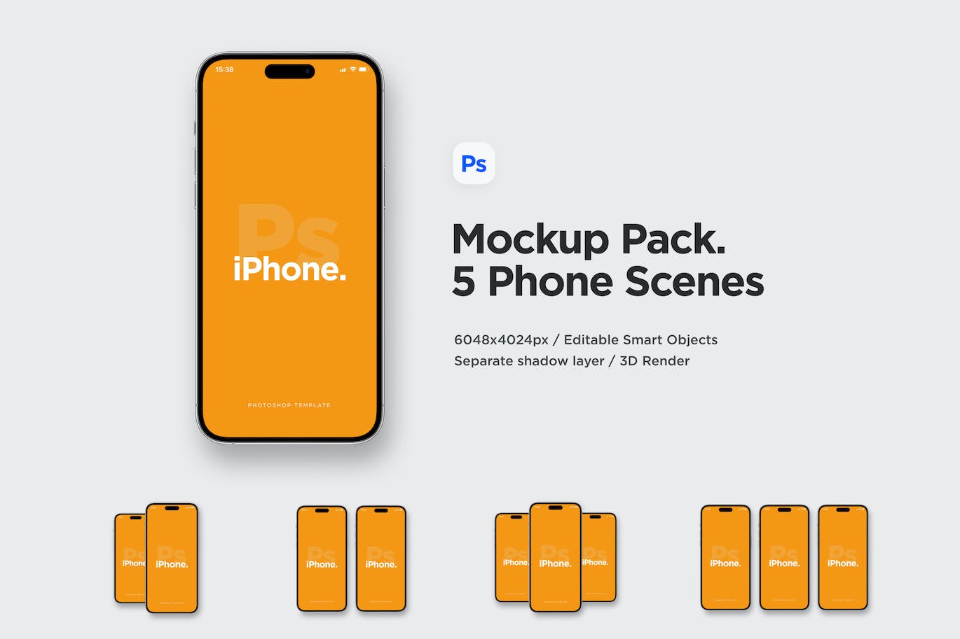 iPhone 14 Pro前视图手机样机包 Phone 14 Front View Mockup Pack 样机素材 sucaiwan.com