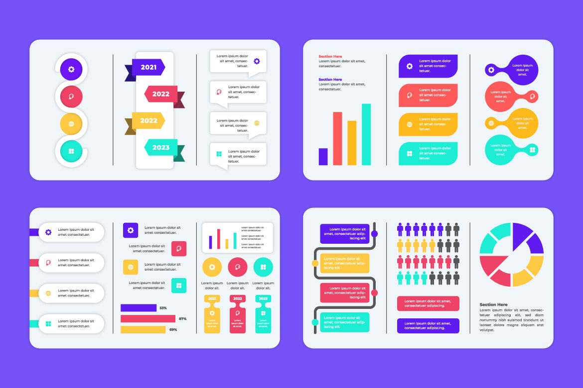 彩色数据展示信息图表合集模板 Infographics Set Template 幻灯图表 sucaiwan.com