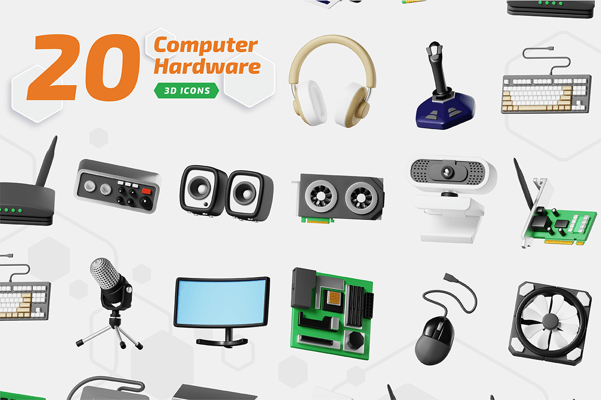 计算机硬件3D图标 Cubicle – Computer Hardware 3D Icon 图标素材 sucaiwan.com