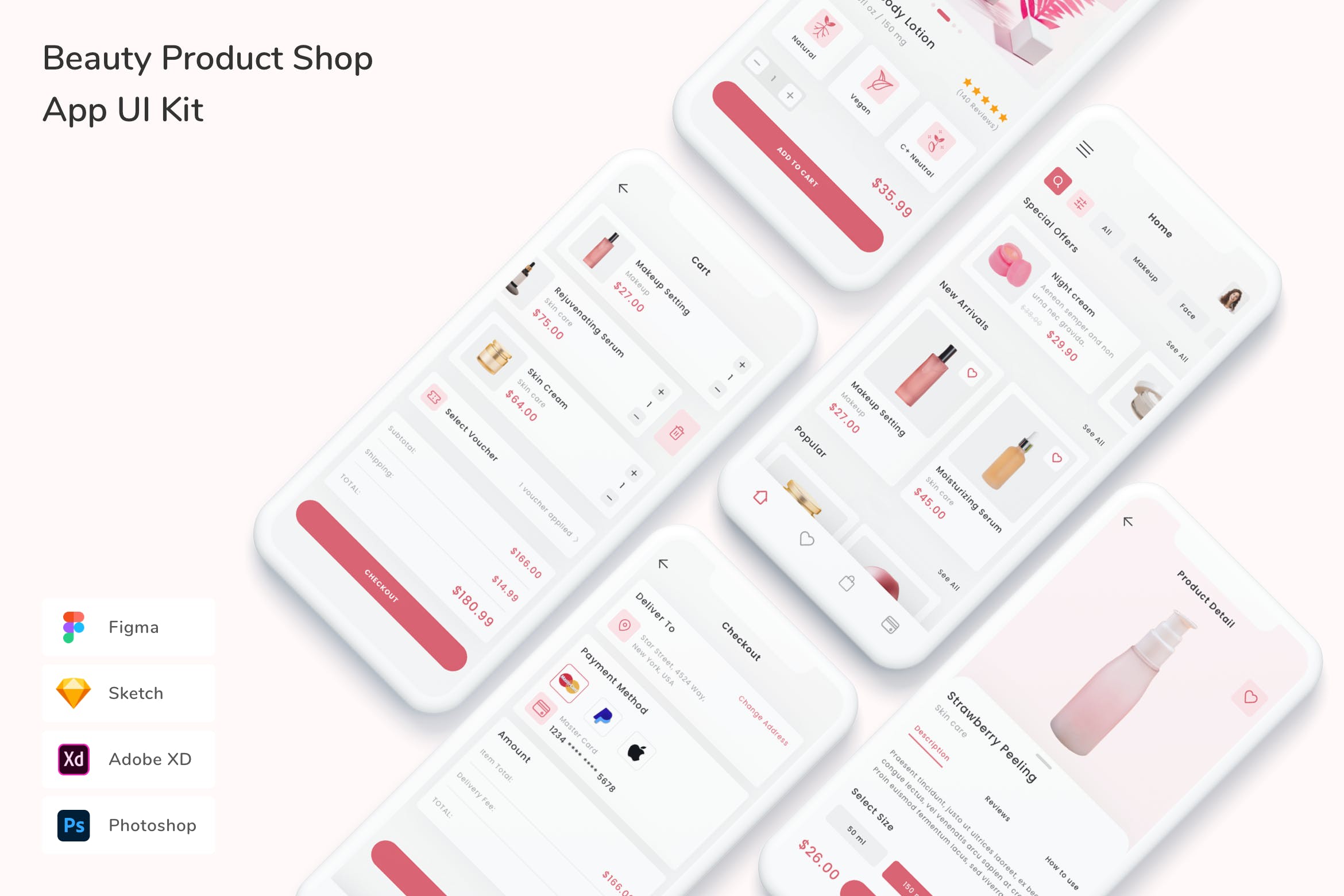 美容产品商店移动应用UI设计套件 Beauty Product Shop App UI Kit APP UI sucaiwan.com