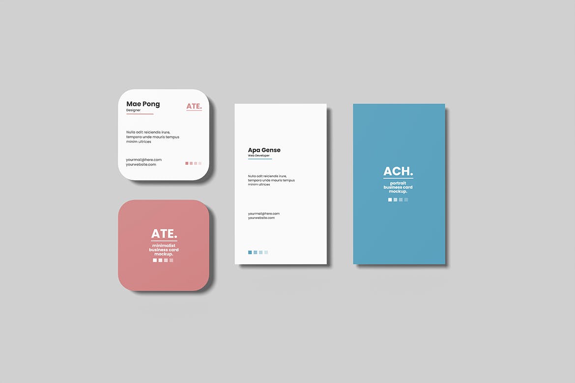 圆角方形和竖版名片设计展示样机psd模板 Square and Portrait Business Card Mockup 样机素材 sucaiwan.com