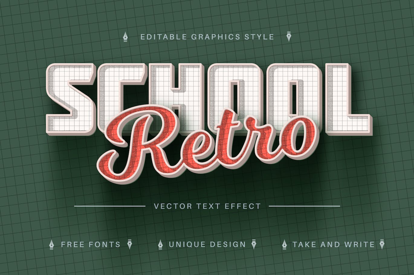 复古网格矢量文字效果字体样式 Retro School – Editable Text Effect, Font Style 插件预设 sucaiwan.com