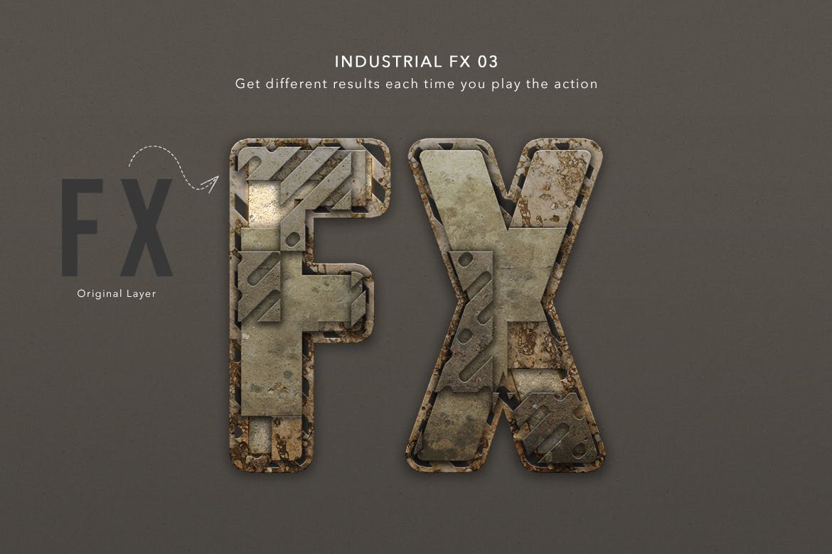 金属工业元素文本效果处理PS动作 Industrial Layer and Text Effect Photoshop Action 插件预设 sucaiwan.com
