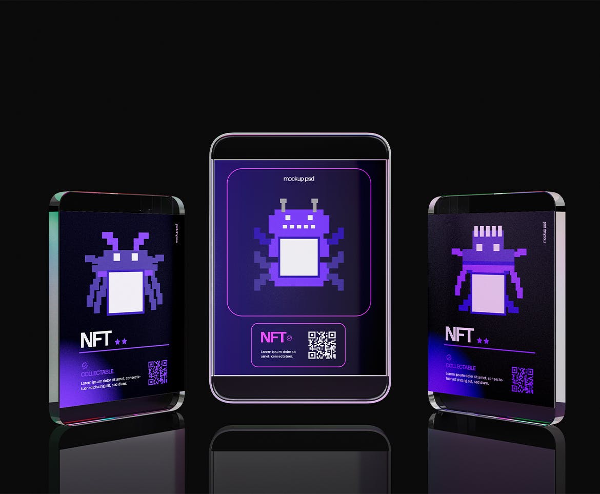 NFT数字藏品玻璃卡片样机psd模板 NFT Trading Card Mockups 样机素材 sucaiwan.com