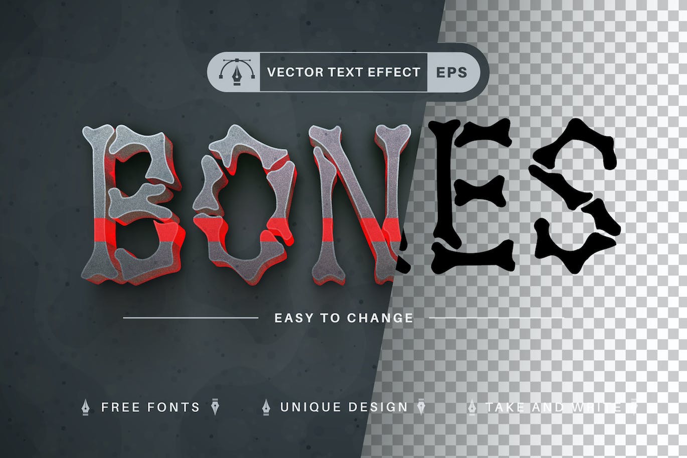 红骨头矢量文字效果字体样式 Red Bones – Editable Text Effect, Font Style 插件预设 sucaiwan.com