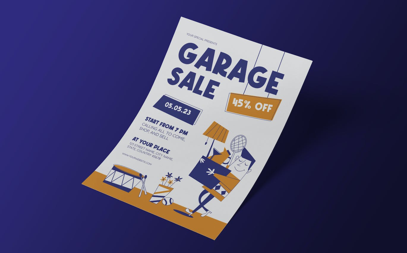 旧商品回收宣传单设计 Garage Sale Flyer Mid Century Style 设计素材 sucaiwan.com