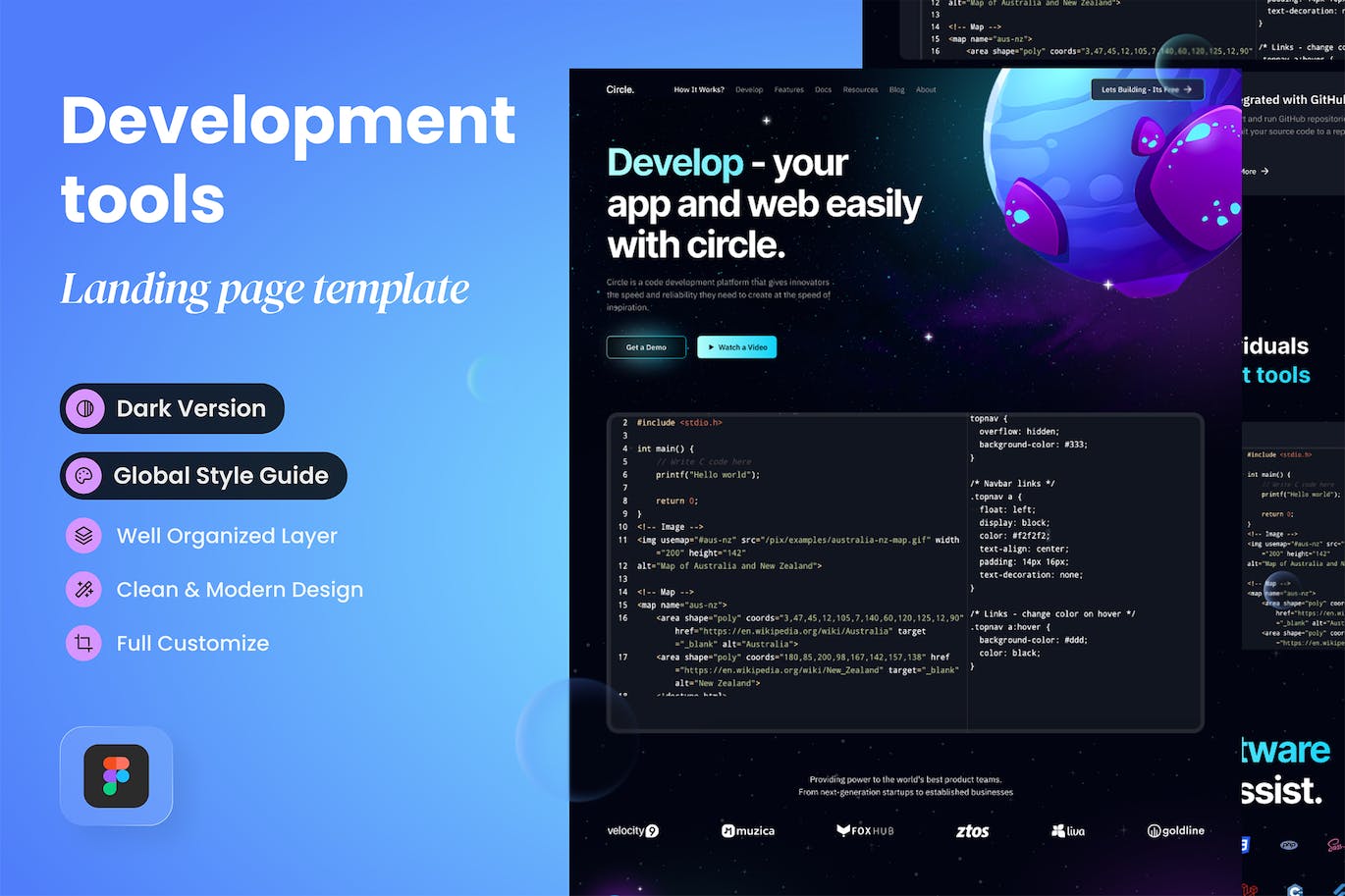 技术开发网站着陆页设计模板 Circle – Development Landing Page APP UI sucaiwan.com