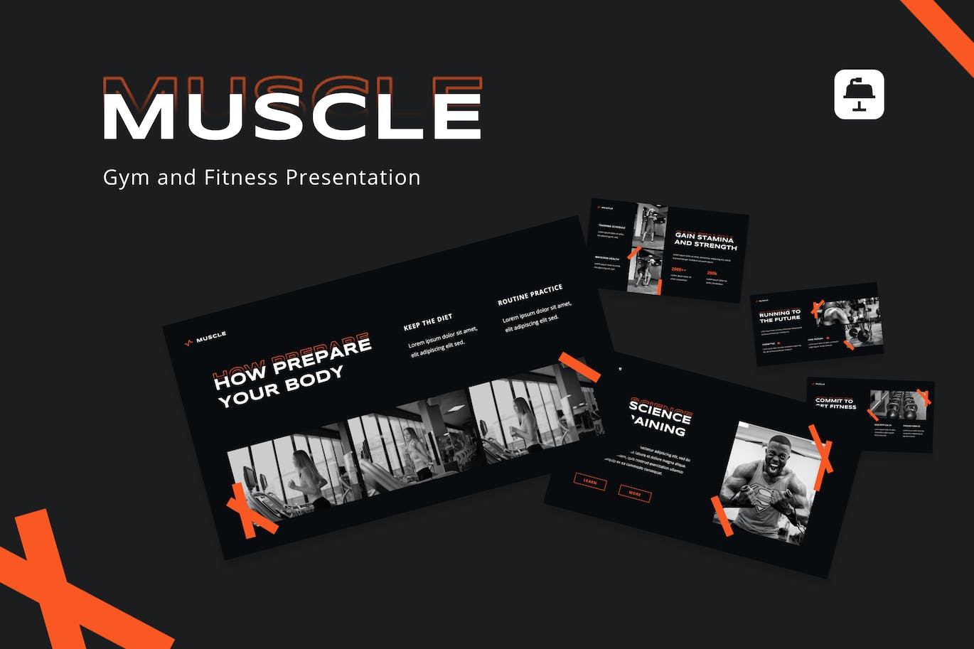 健身房和健身Keynote幻灯片演示模板 Muscle – Gym and Fitness Presentation Keynote 幻灯图表 sucaiwan.com