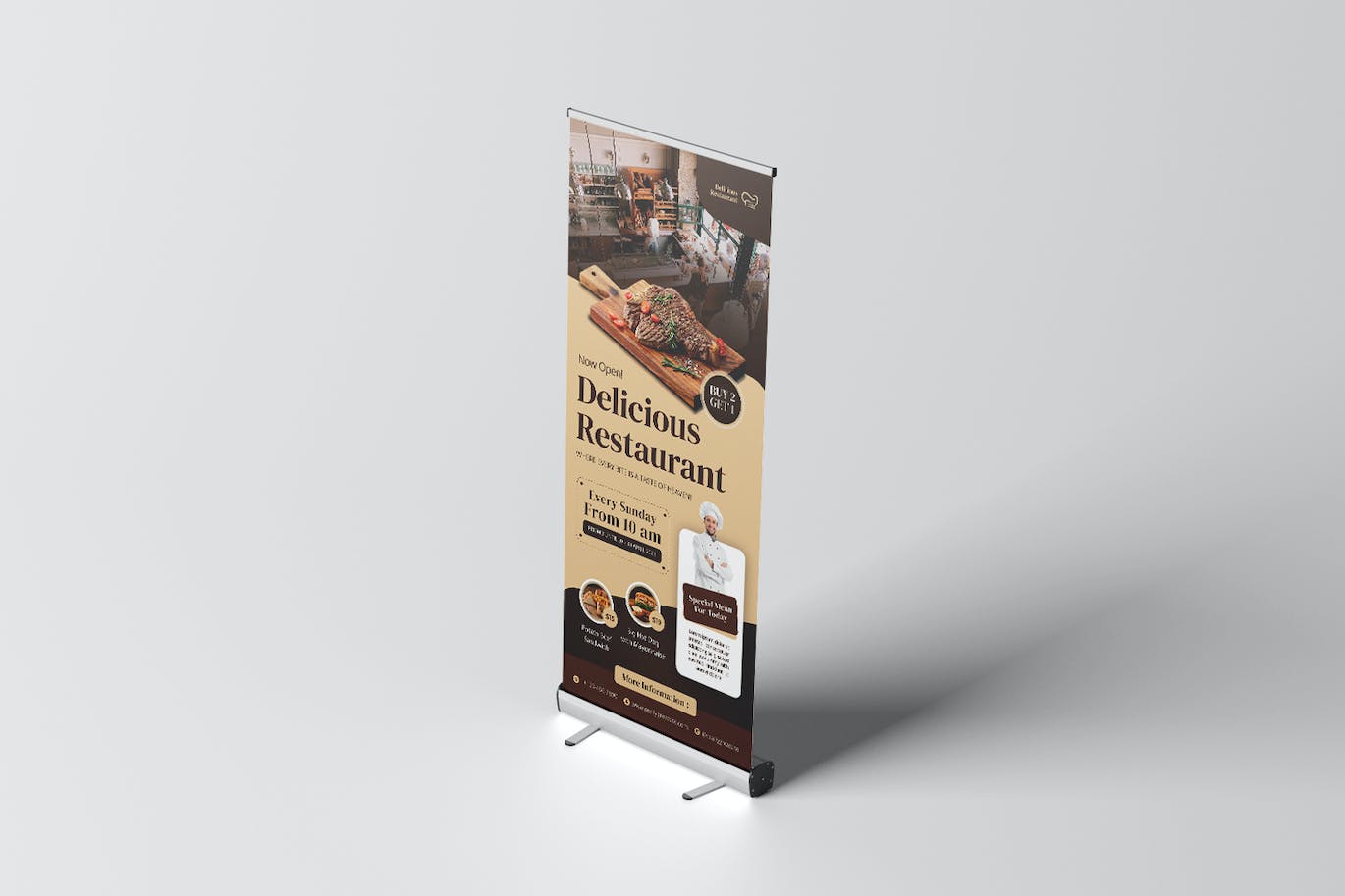美味餐厅易拉宝模板 Delicious Resto Roll Up Banner 样机素材 sucaiwan.com