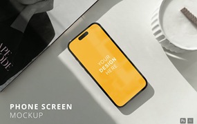 明亮光线背景iPhone 14 Pro手机样机图 iPhone 14 Pro on the Bright Background Mockup