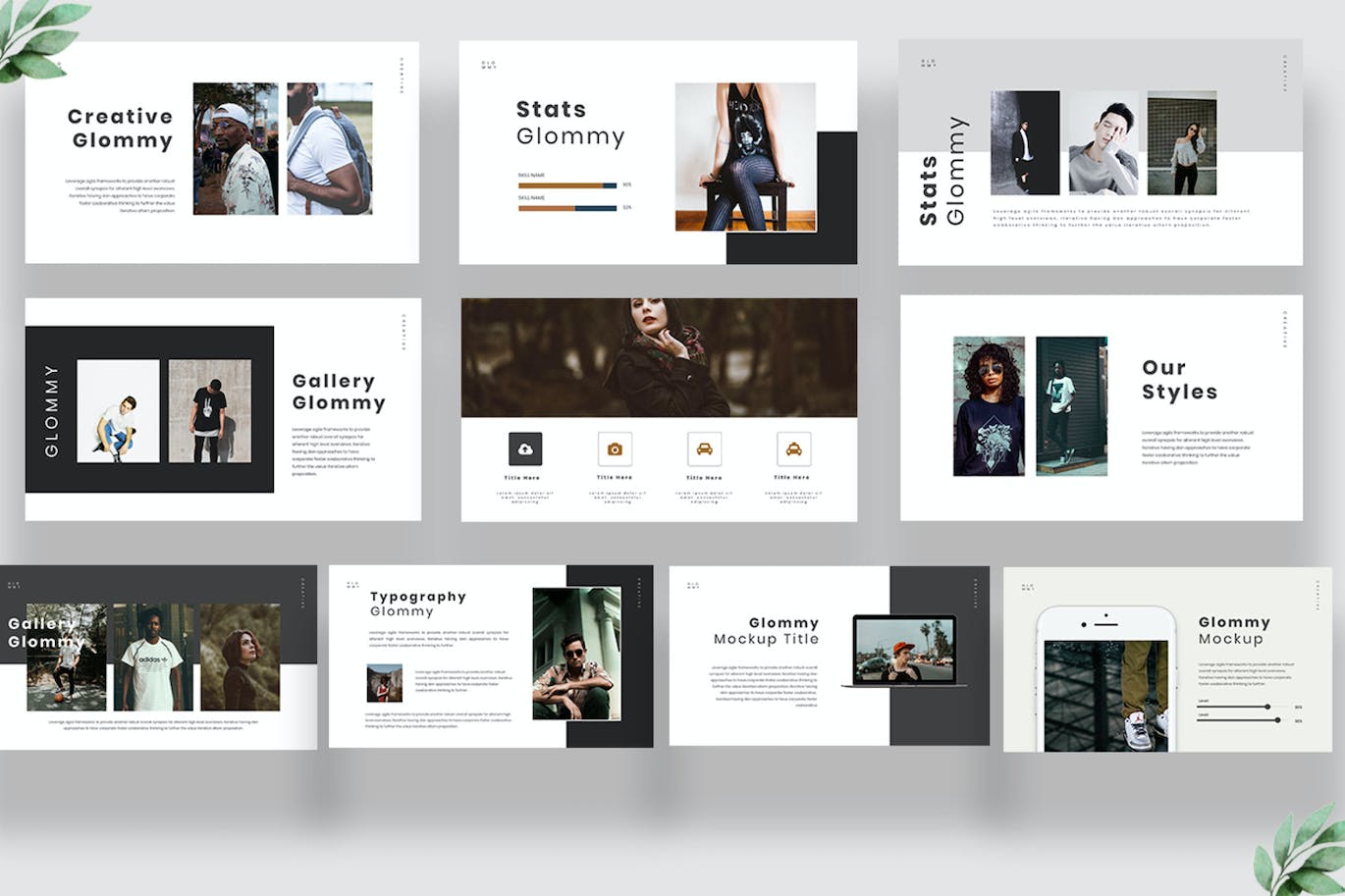 黑白极简Google幻灯片设计模板 Gloomy Minimal Google Slides 幻灯图表 sucaiwan.com