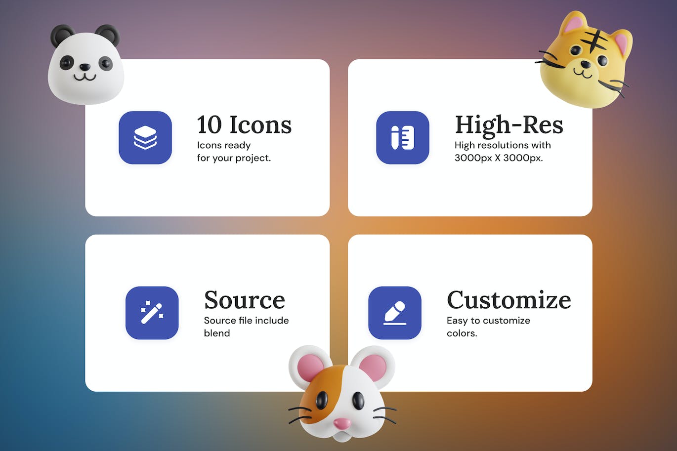 3D动物头像图标集v2 Animals v.2 3D Icon Set 图标素材 sucaiwan.com