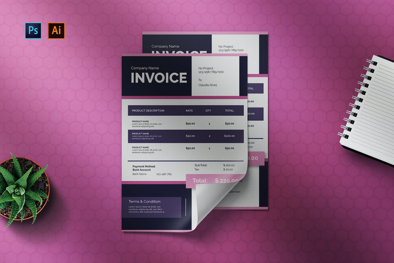 商业物品清单单据发票设计模板 Blupunk – Invoice Template 样机素材 sucaiwan.com