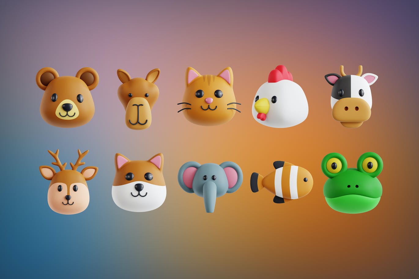 3D动物头像图标集v1 Animals V.1 3D Icon Set 图标素材 sucaiwan.com