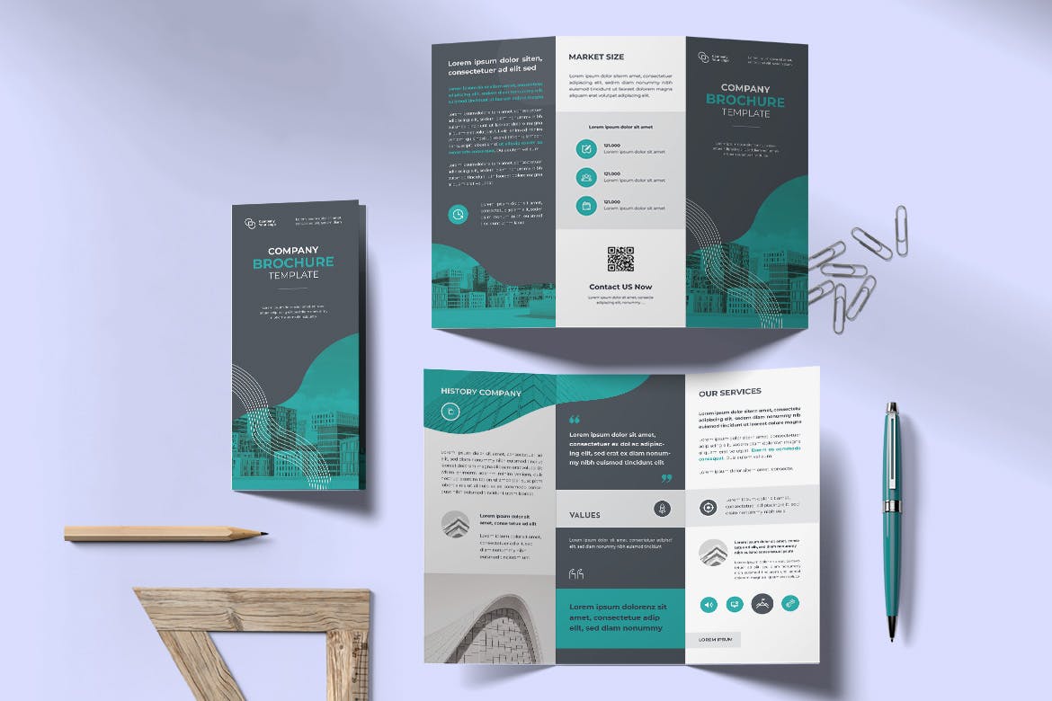 公司业务三折小册子设计模板 Company Trifold Brochure 设计素材 sucaiwan.com