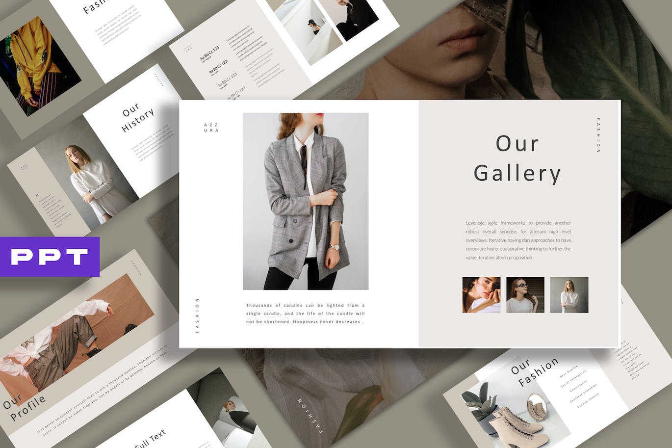 Lookbook时装图册谷歌幻灯片创意模板 Azzura Lookbook Google Slides 幻灯图表 sucaiwan.com