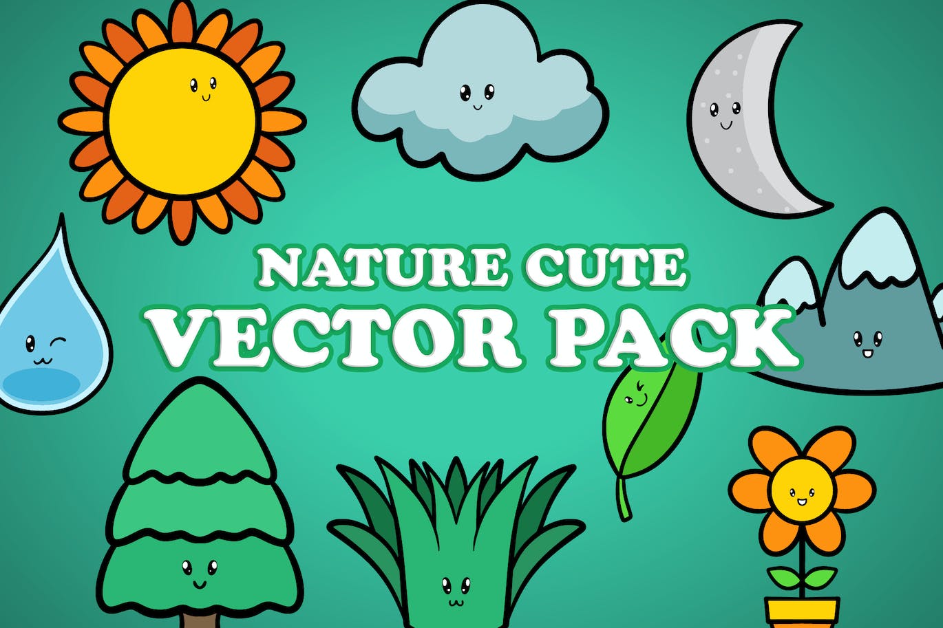 可爱的自然元素矢量插画素材 Cute Nature Element Character Vector Pack 图片素材 sucaiwan.com