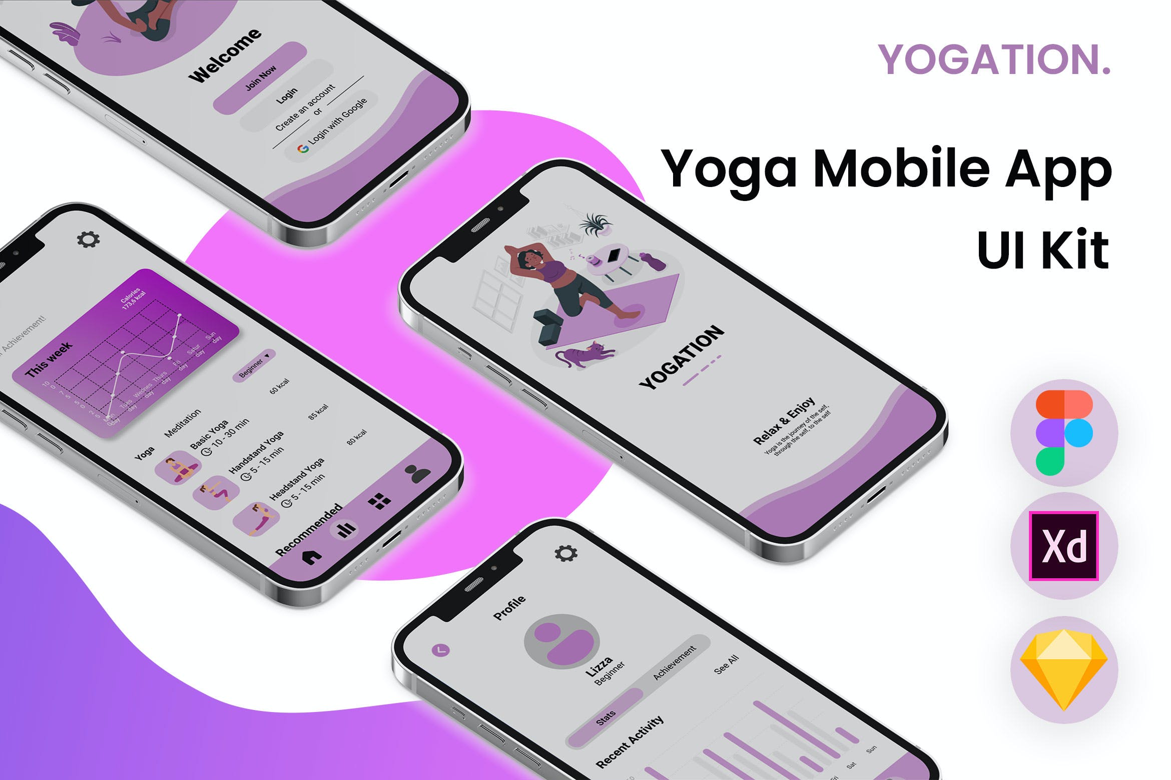 瑜伽运动App应用UI设计套件 Togation – Yoga Mobile App UI Kit APP UI sucaiwan.com