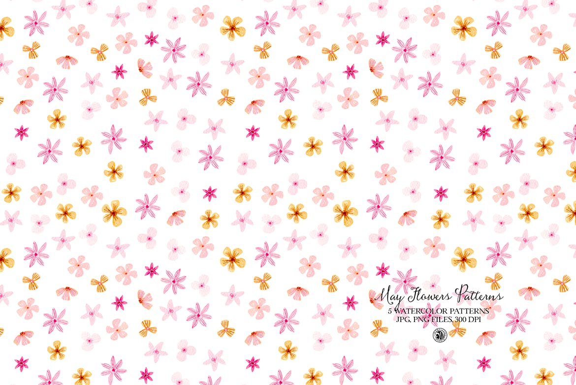 花朵绿植水彩图案素材 May Flowers Watercolor Patterns 图片素材 sucaiwan.com