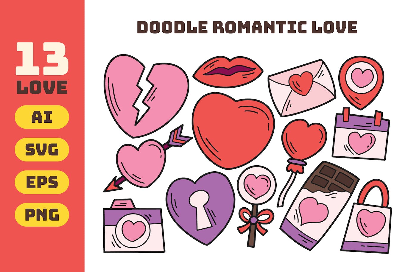 涂鸦系列浪漫爱情图标素材 Doodle Romantic Love Collection 图标素材 sucaiwan.com