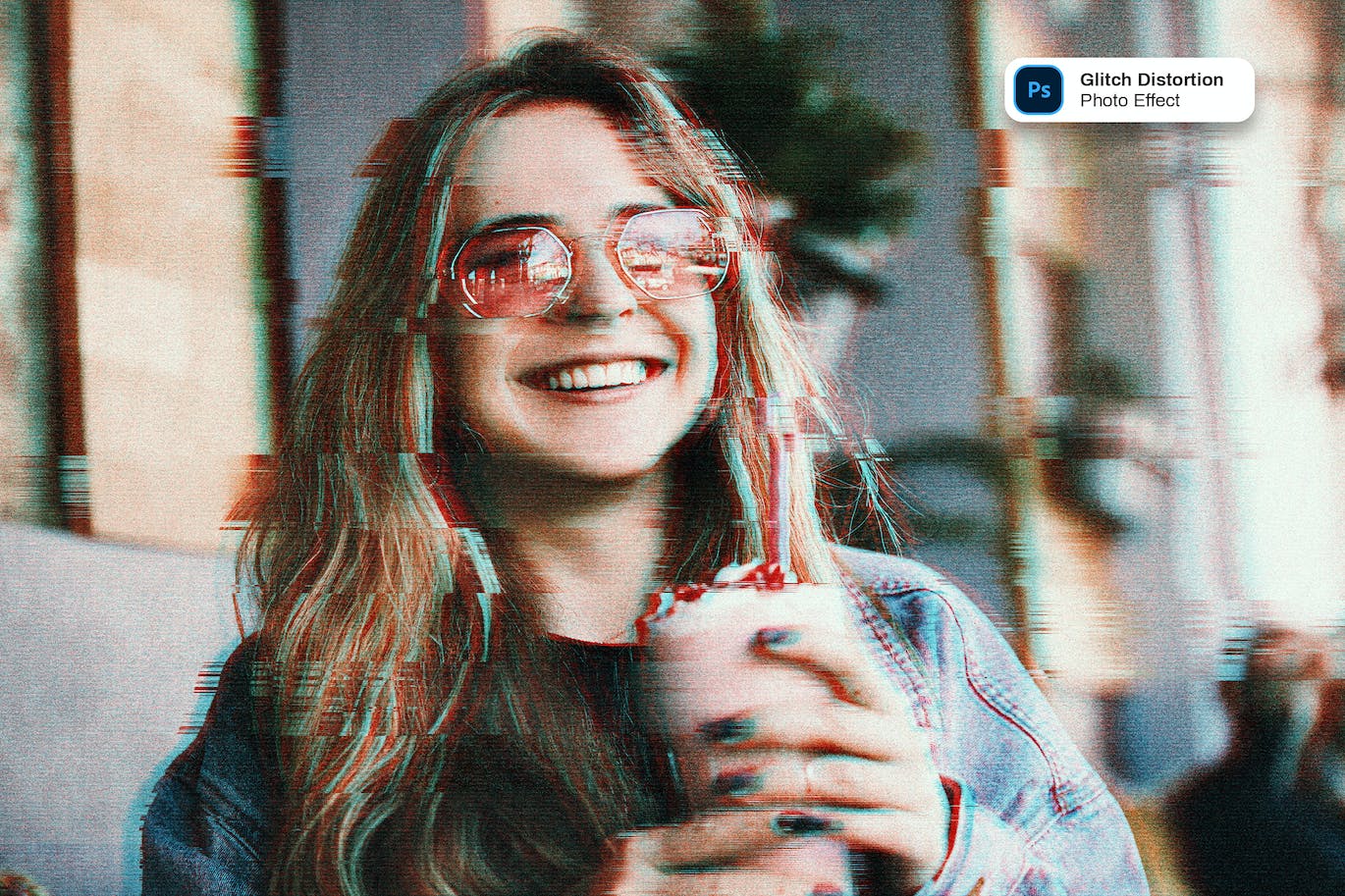 畸变故障失真PS照片效果模板 Glitch Distortion Photoshop Effect 插件预设 sucaiwan.com