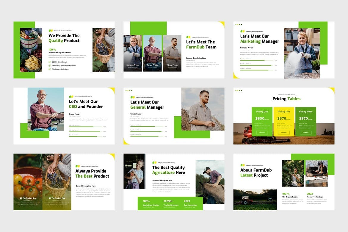 农业概况简介Google幻灯片设计模板 FarmDub – Agriculture Profile Google Slides 幻灯图表 sucaiwan.com