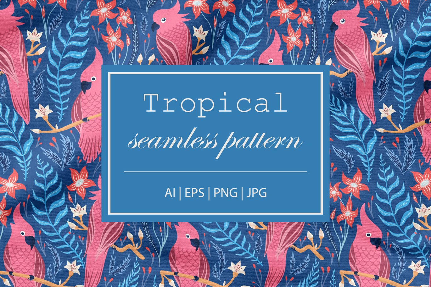 热带&鸟类无缝图案素材 Seamless Tropical Pattern with Birds 图片素材 sucaiwan.com