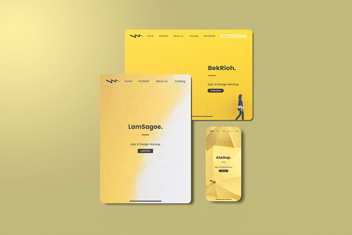 纸片屏幕App UI设计展示样机psd模板 Clean App UI Design Mockup 样机素材 sucaiwan.com