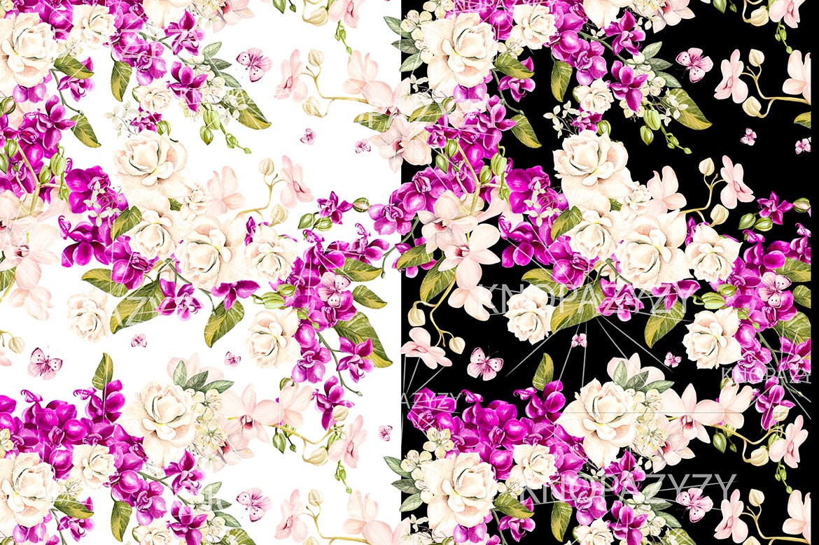 手绘水彩花卉叶子图案素材 Hand Drawn Watercolor 14 PATTERNS 图片素材 sucaiwan.com