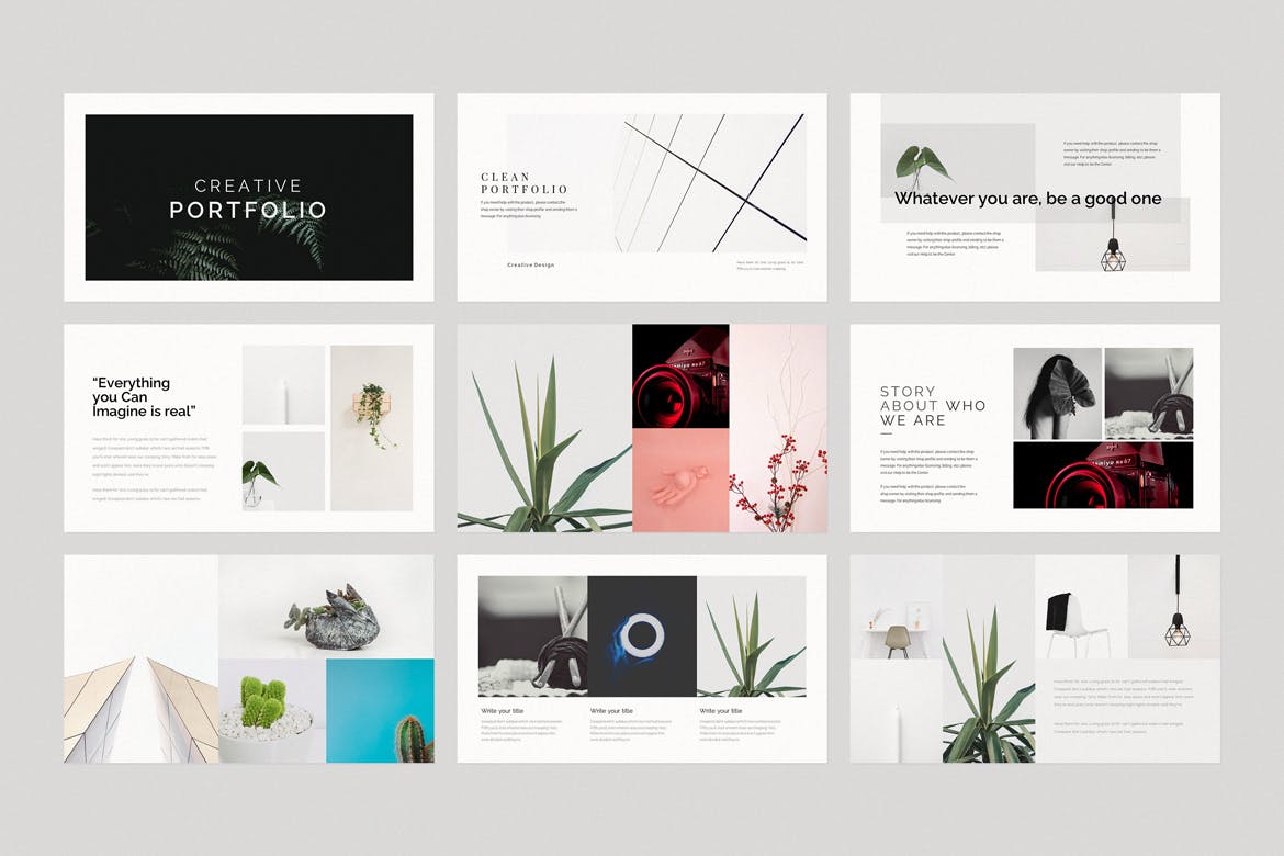 极简风作品展示Google幻灯片模板 Minimal Portfolio Google Slides Template 幻灯图表 sucaiwan.com