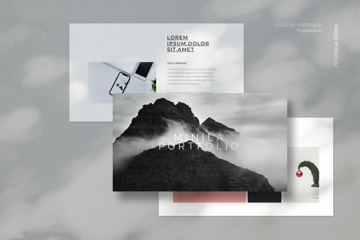 极简作品集谷歌幻灯片演示文稿模板 Minimal Portfolio Google Slides Template 幻灯图表 sucaiwan.com