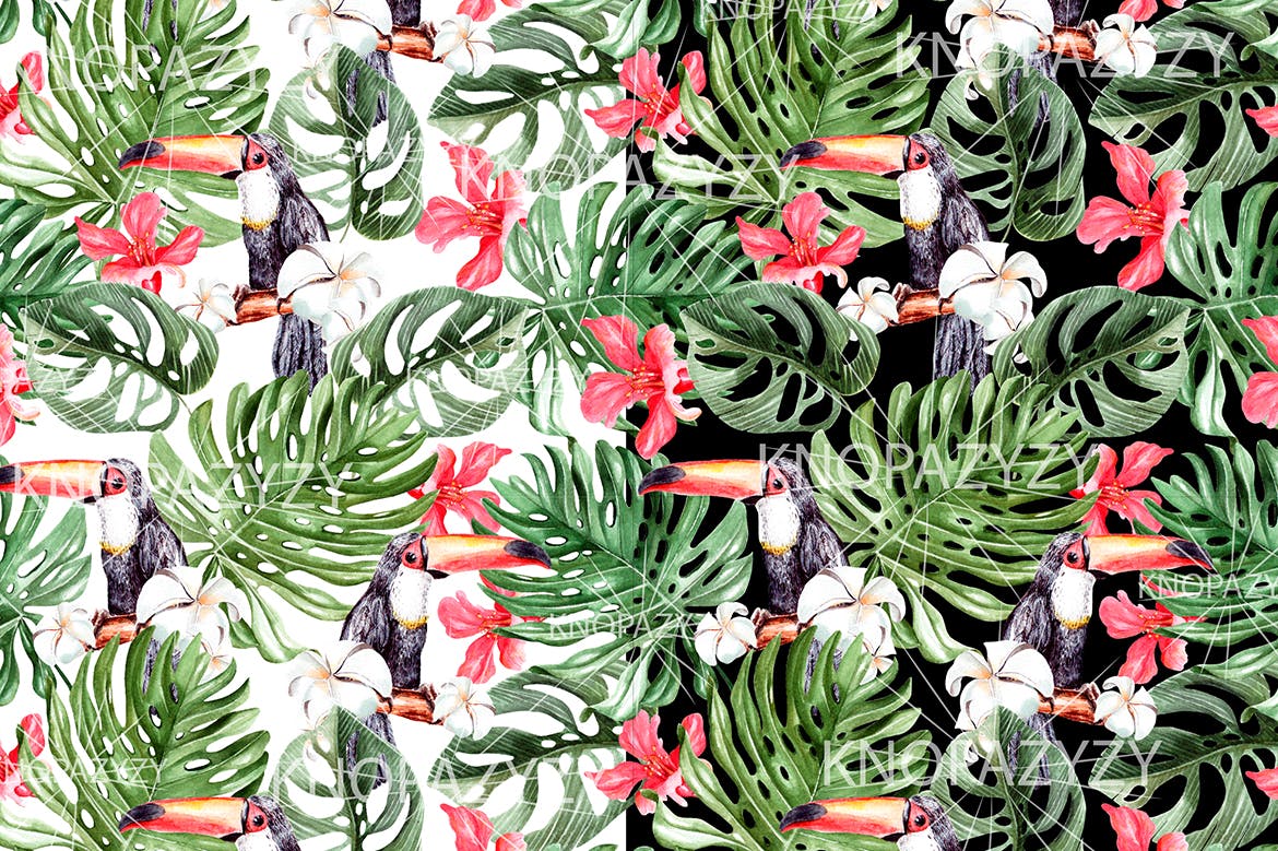 手绘水彩花卉叶子图案素材 Hand Drawn Watercolor 14 PATTERNS 图片素材 sucaiwan.com