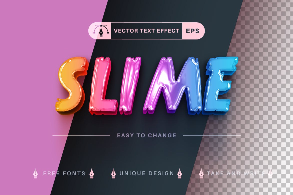 彩色液体矢量文字效果字体样式 Unicorn Slime – Editable Text Effect, Font Style 插件预设 sucaiwan.com