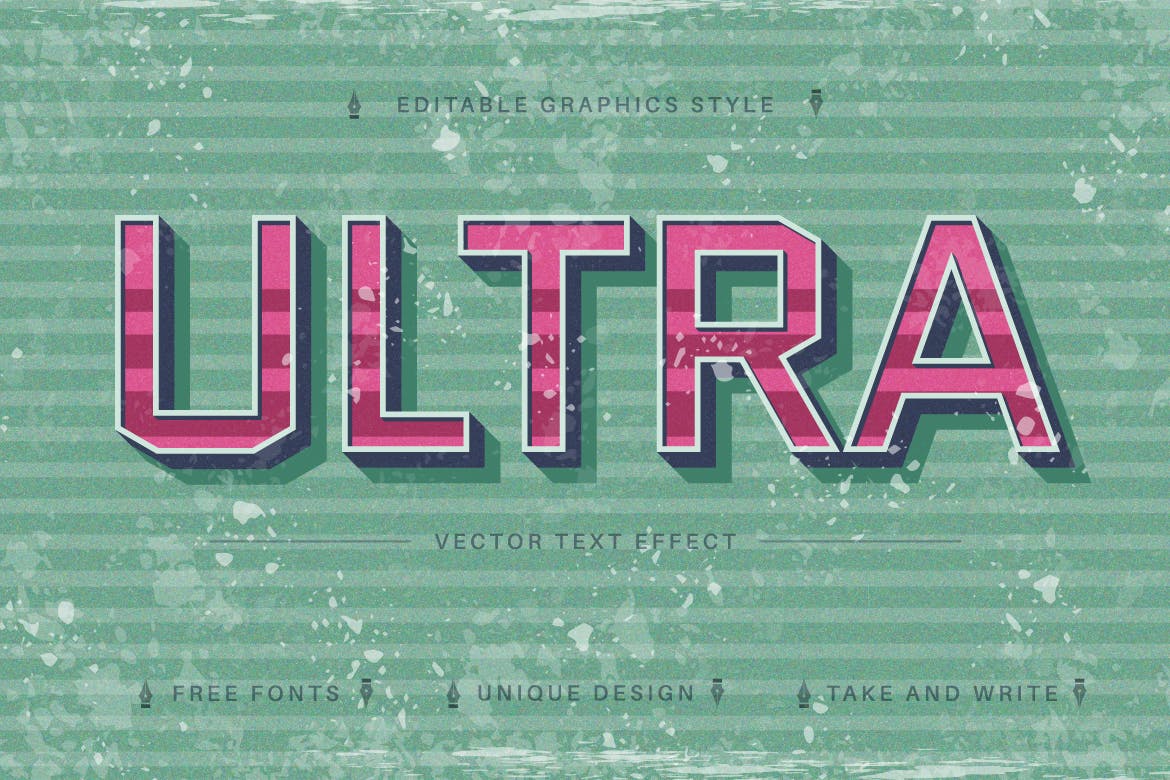 复古粉色矢量文字效果字体样式 Retro Pink – Editable Text Effect, Font Style 插件预设 sucaiwan.com