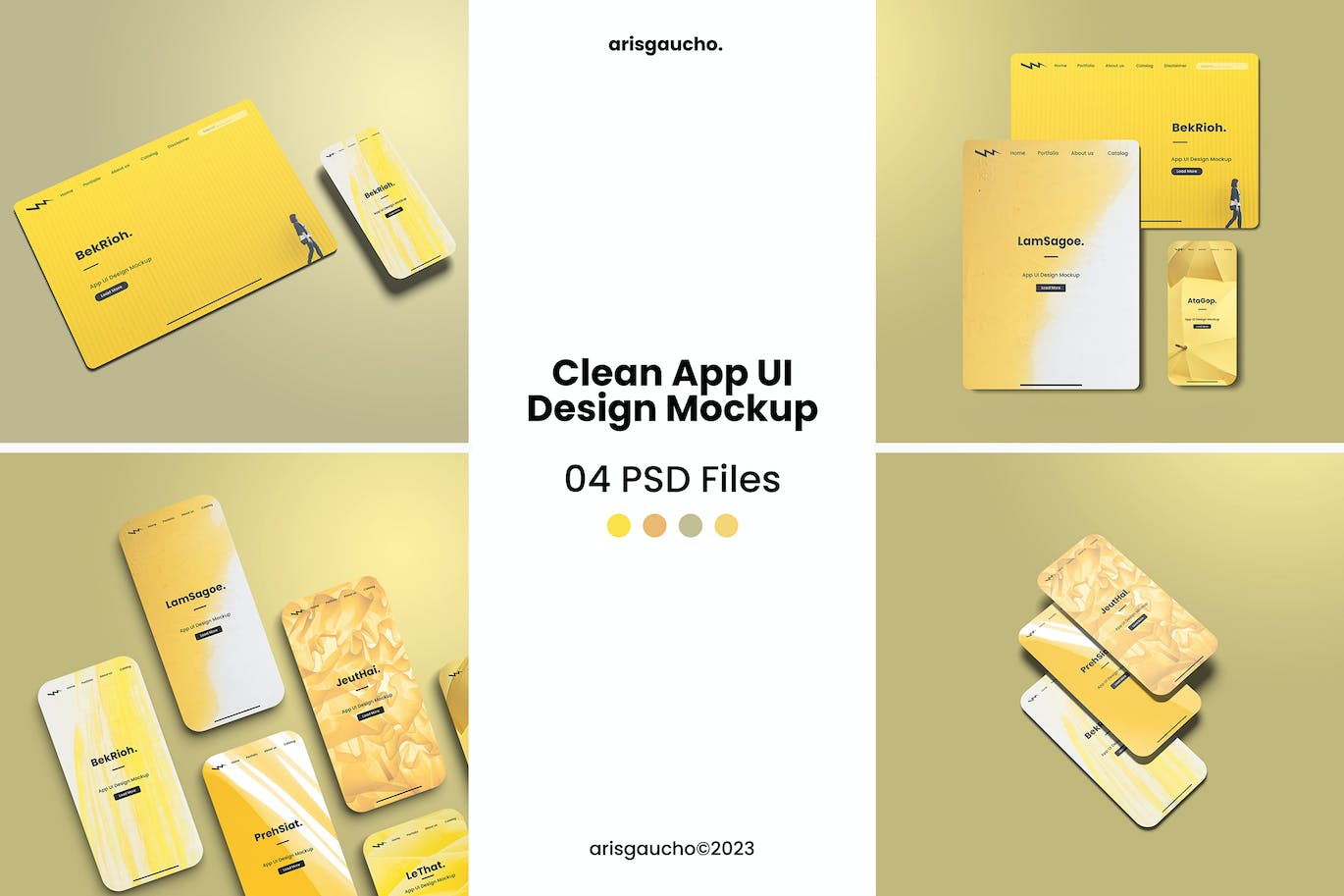 纸片屏幕App UI设计展示样机psd模板 Clean App UI Design Mockup 样机素材 sucaiwan.com