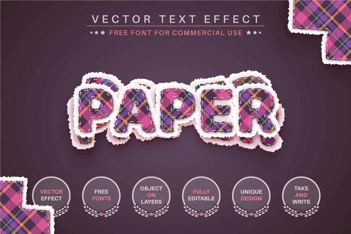 布料格纹纸张矢量文字效果字体样式 Paper Tartan – Editable Text Effect, Font Style 插件预设 sucaiwan.com