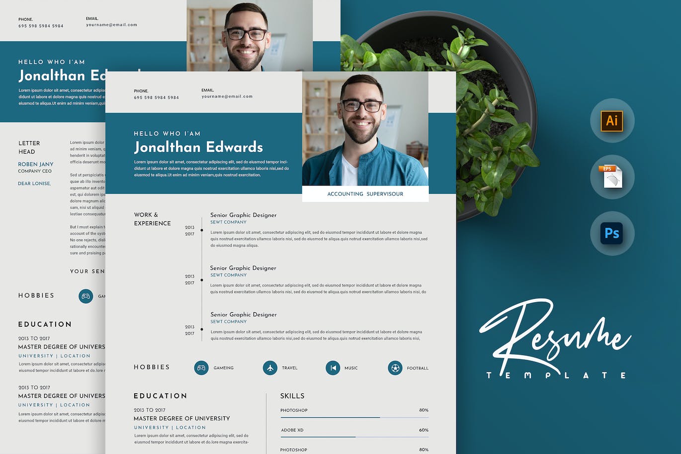 抽象的创意简历和履历表模板 Abstract Creative Resume & CV Template 幻灯图表 sucaiwan.com