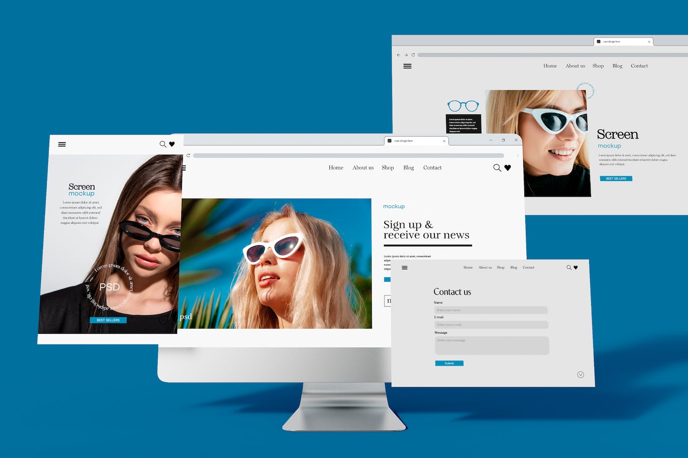 UI屏幕设计电脑样机psd模板v3 Computer with UI Screen Design Mockup 样机素材 sucaiwan.com