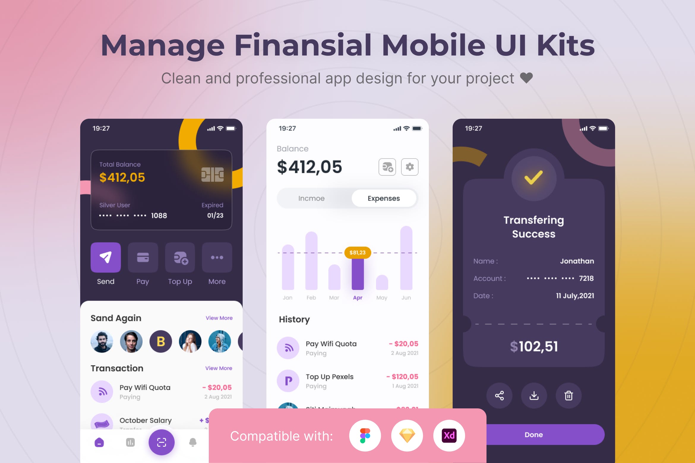 管理财务App移动应用UI套件模板 Manage Financial Mobile App UI Kits Template APP UI sucaiwan.com