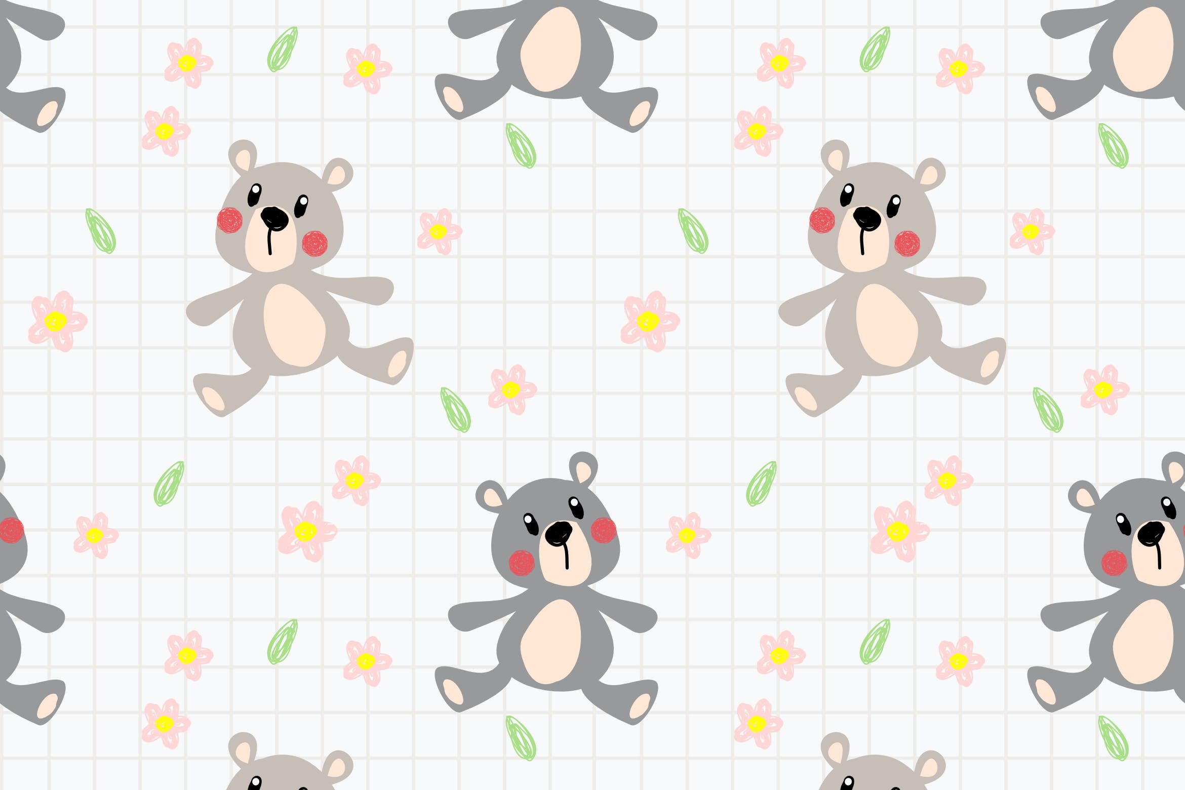 可爱的熊娃娃无缝图案 Cute Bear Doll Seamless Pattern 图片素材 sucaiwan.com